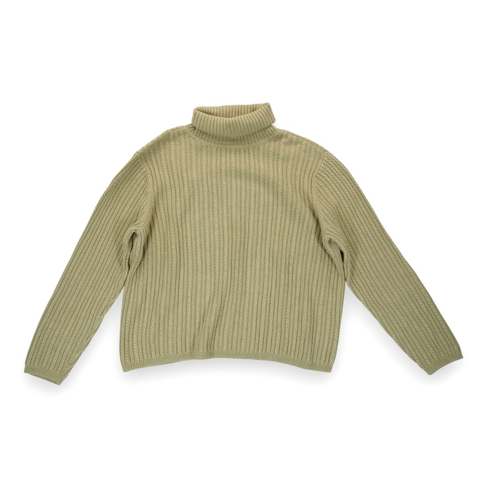 Vintage Talbots Women's Beige Cable Knit Silk Cashmere Turtleneck Sweater Size L